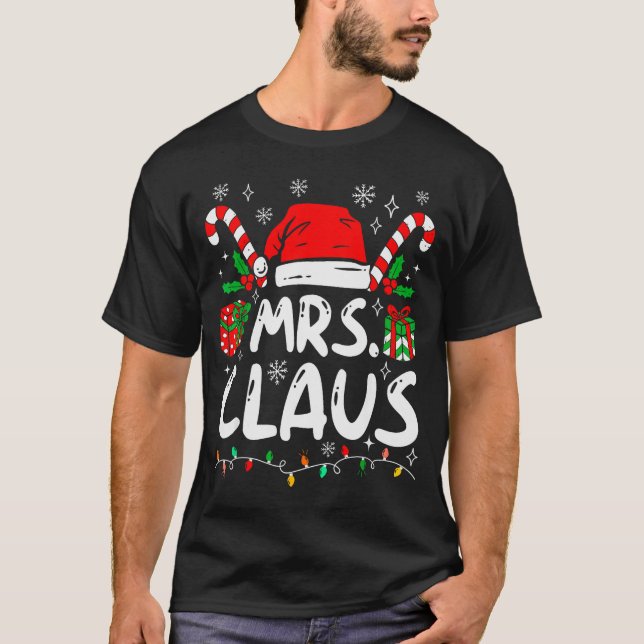 Camiseta Mr And Mrs Claus Santa Hat Couples Family Christma (Frente)
