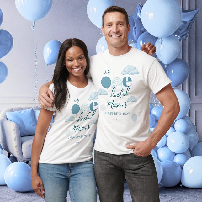 Camiseta Mr Onederful Blue Cloud Family Matching Birthday (Criador carregado)