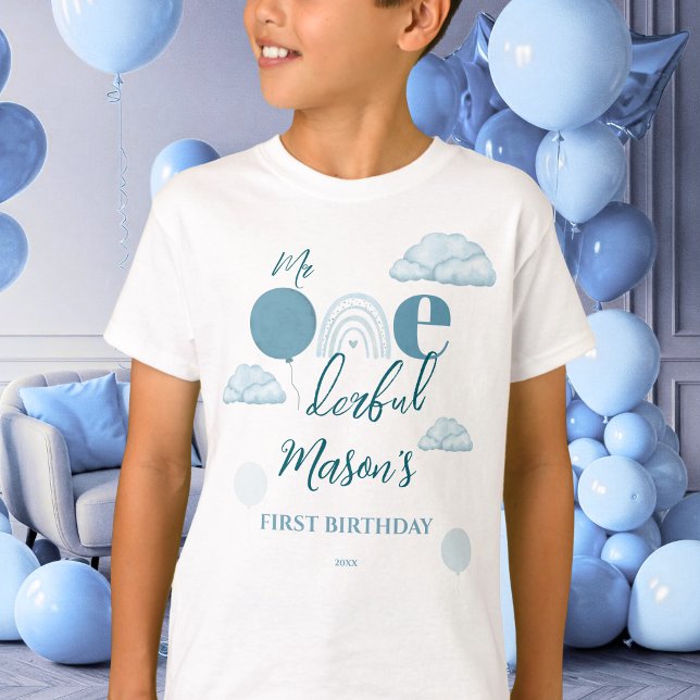 Camiseta Mr Onederful Blue Sky Cloud Boho First Birthday (Criador carregado)