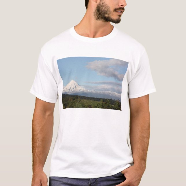 Camiseta Mt nevado & ensolarado Egmont, Taranaki, Nova (Frente)