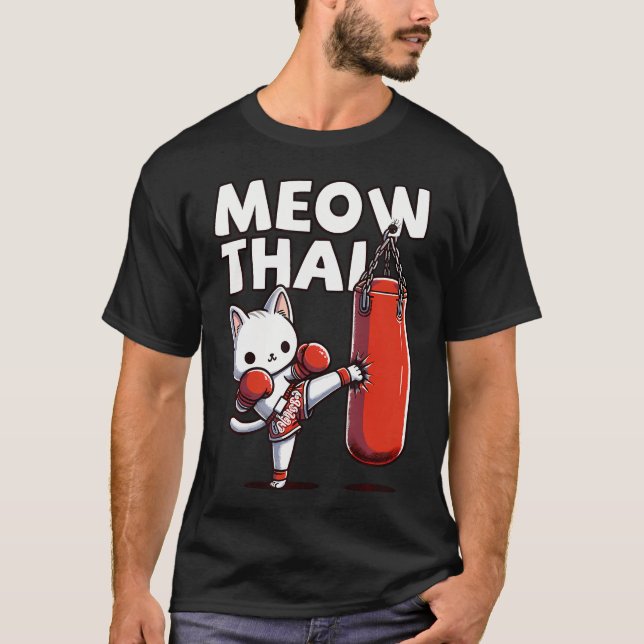 Camiseta Muay Thai Cat Meow Thai Boxando Para Juventude Mua (Frente)