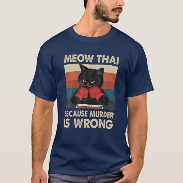 Camiseta Muay Thai Porque O Assassinato É Errado Cat Meow T (Frente)