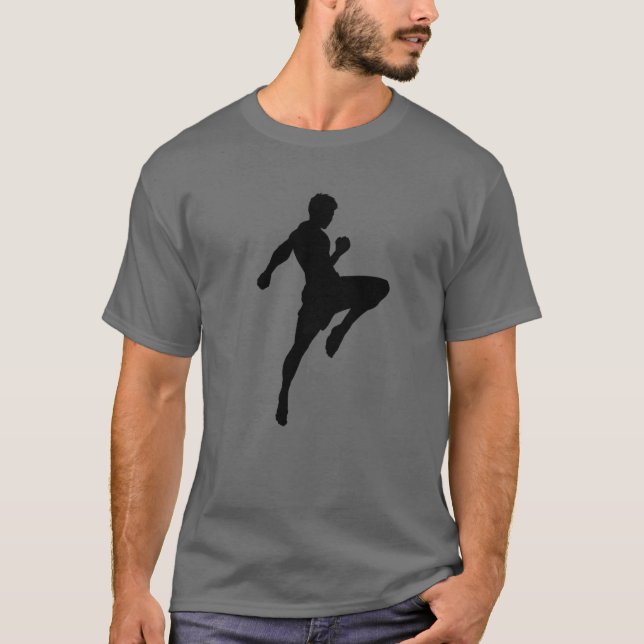 Camiseta Muay Thai Silhouette Boxando Artes Marciais Engraç (Frente)
