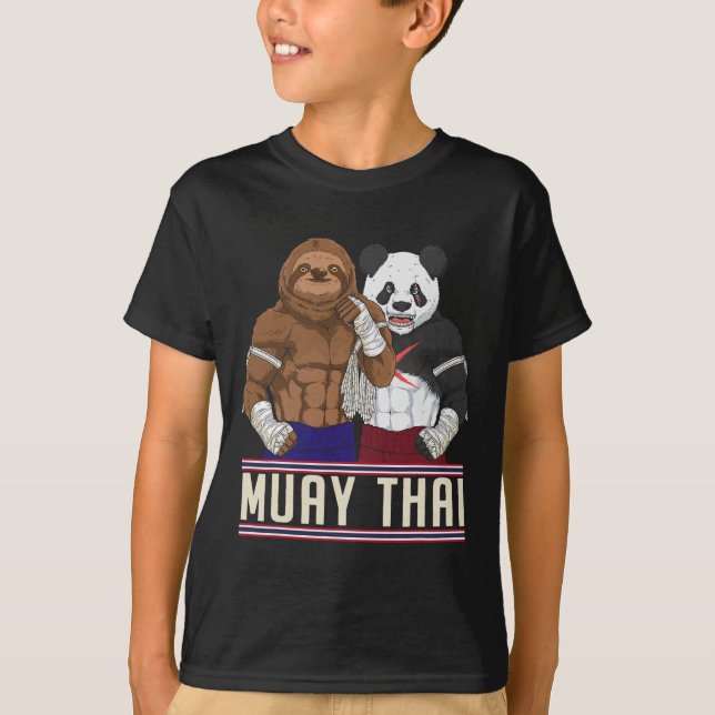 Camiseta Muay Thai Sloth Panda Kickboxing Fighter  (Frente)