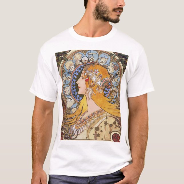 Camiseta Mucha Art Nouveau T-Shirt - Zodiac - La Plume (Frente)