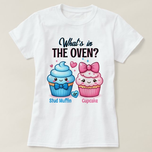 Camiseta Muffin recheado ou rosa-Cupcake ou azul Revolução  (Frente do Design)