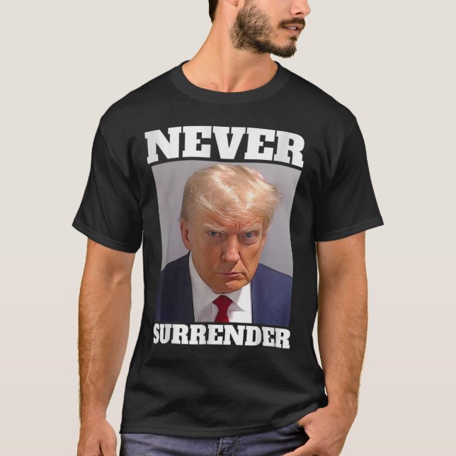Camiseta Mug Shot - Donald Trump Mug Shot - Nunca renove (Frente)