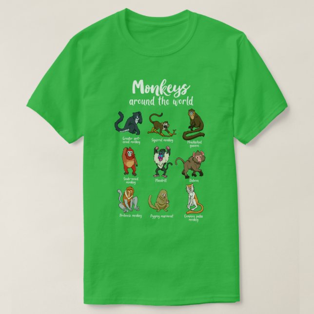 Camiseta Muitas espécies de macacos (Frente do Design)