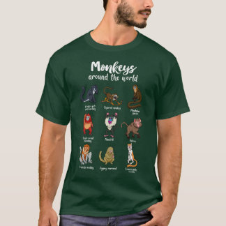 Camiseta Muitas espécies de macacos tipos 1