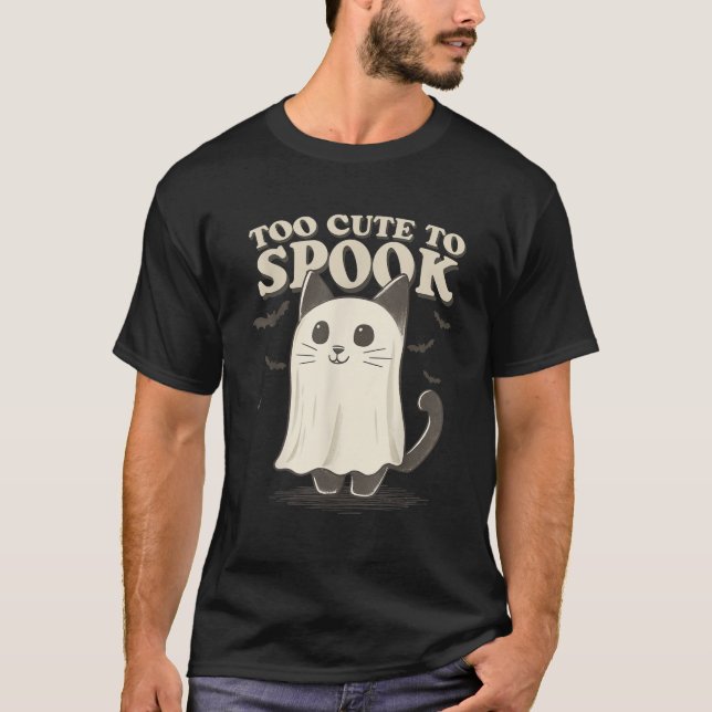 Camiseta Muito Bonito Para Falar Ghost Cat Kawaii Halloween (Frente)