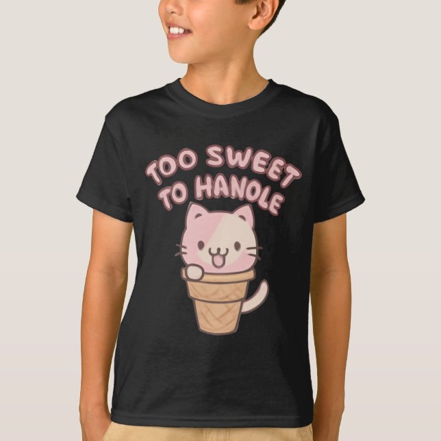 Camiseta Muito doce de manipular | Gato Sorvete Kawaii (Frente)