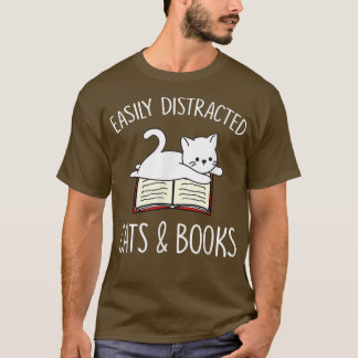 Camiseta Muito facilmente distraído por gatos e livros, ama