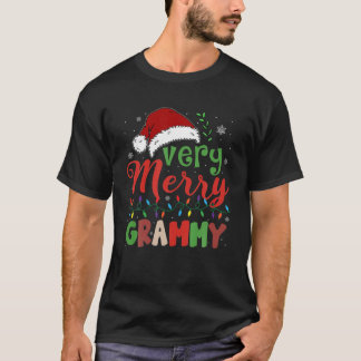 Camiseta Muito Feliz Grammy Santa Hat Família Leve Xmas