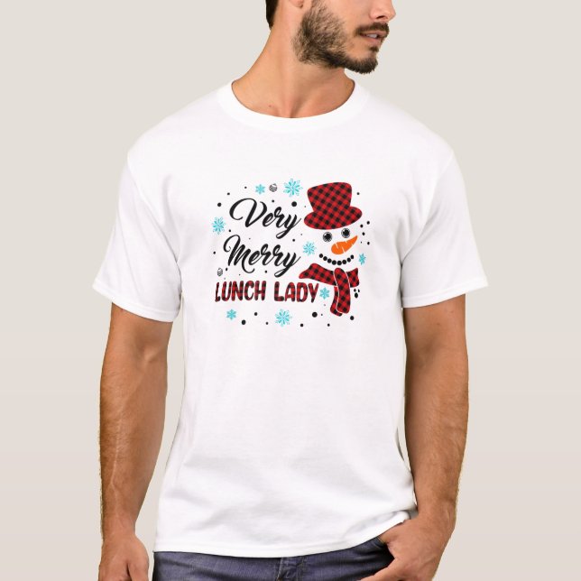 Camiseta Muito Feliz Natal Pijama Snowman Lunch Lady Bu (Frente)