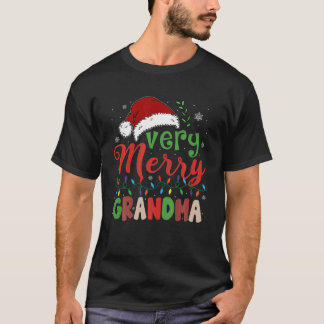 Camiseta Muito Feliz Vovó Santa Hat Xmas Família Light Chr