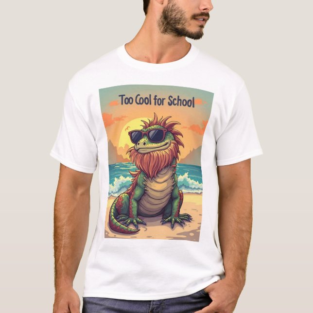 Camiseta Muito Legal para a escola - Cartoon de praia de dr (Frente)
