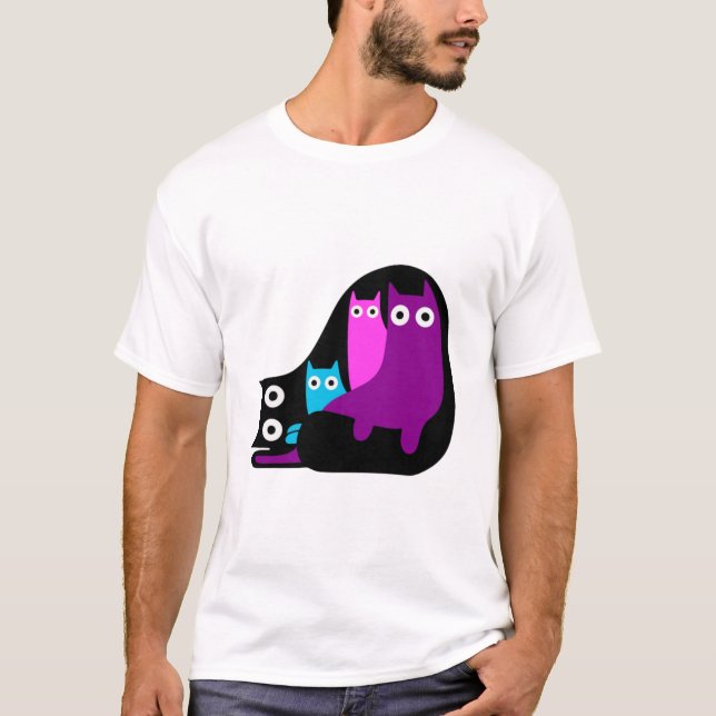 Camiseta Muitos Gatos Coloridos  (Frente)