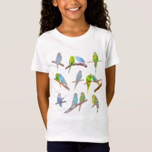 Camiseta Muitos periquitos coloridos - pequenos pássaros b