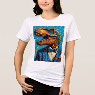 Camiseta mujer. imagen de T-Rex con traje de gala