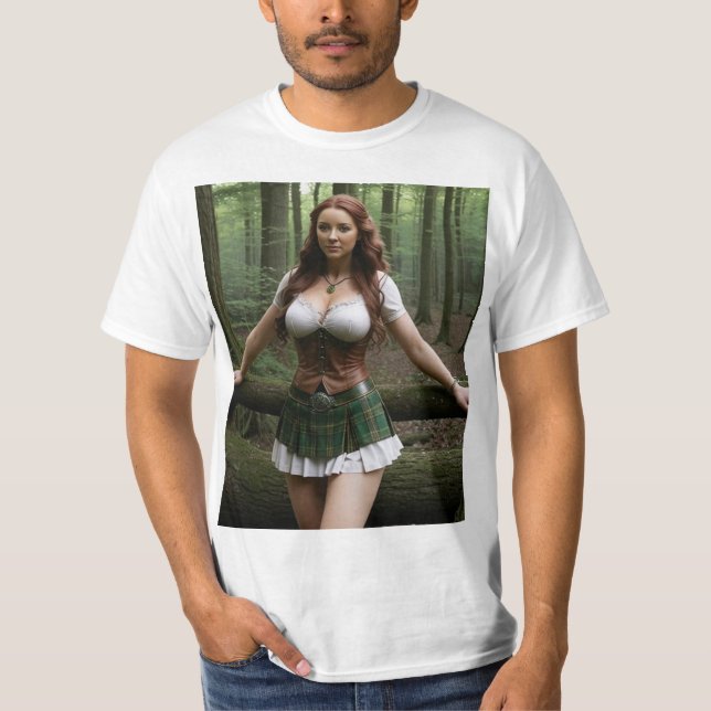 Camiseta Mujer modelo celta en el bosque (Frente)