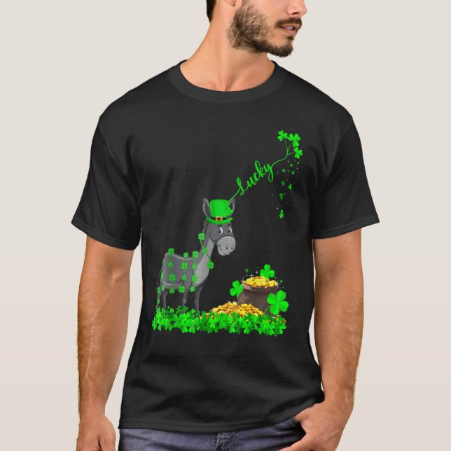 Camiseta Mule Leprechaun Hat Lucky Mule Dia de São Patrício (Frente)