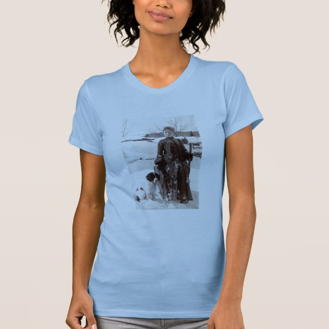 Camiseta Mulher 1890 e seu cão de caça de Brittany (Frente)
