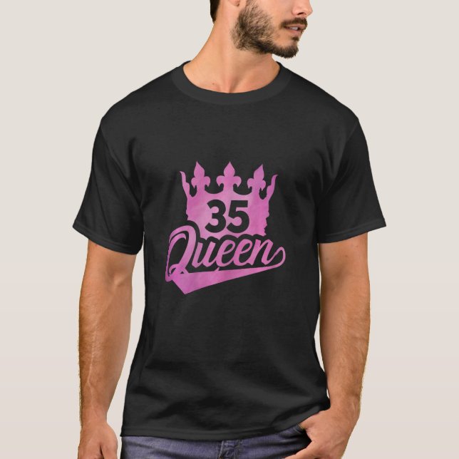 Camiseta Mulher 35 Aniversário Rainha Mulheres Feliz Aniver (Frente)