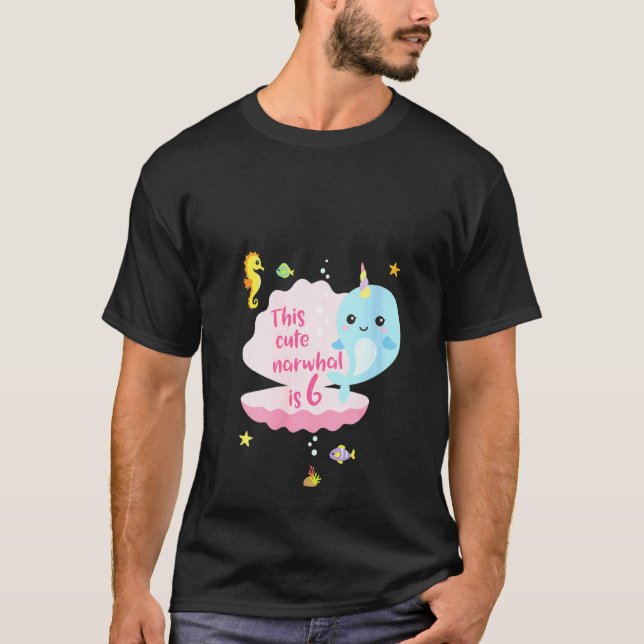 Camiseta Mulher 6 Aniversário De 6 Anos Menina Narwhal S (Frente)