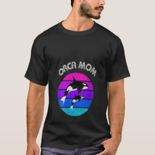 Camiseta Mulher 80 Orca Mãe Retro Vintage Sunset V Pescoço