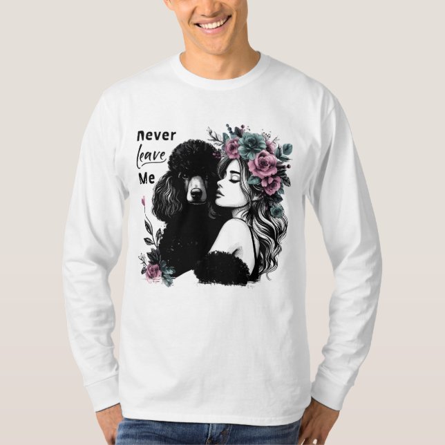 Camiseta Mulher Abrindo Poodle Com Flores (Frente)