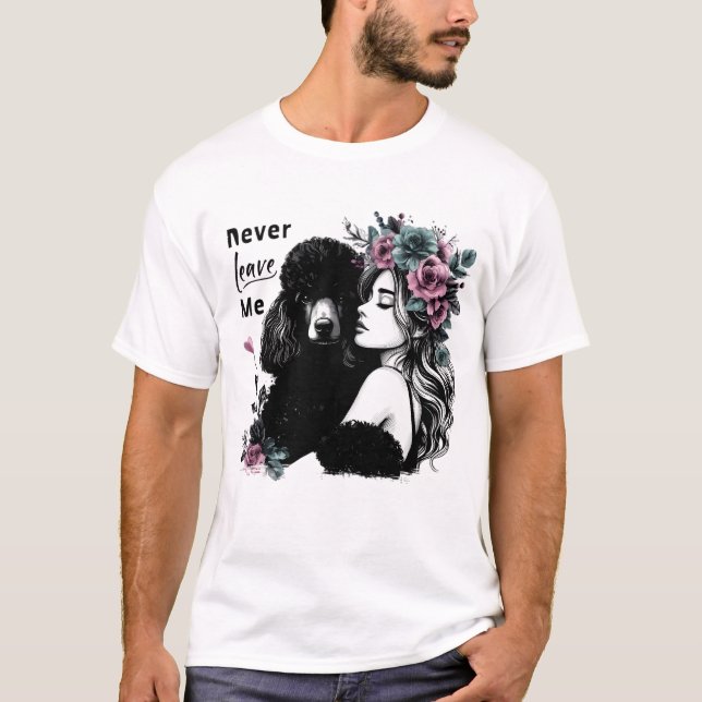 Camiseta Mulher Abrindo Poodle Com Flores (Frente)