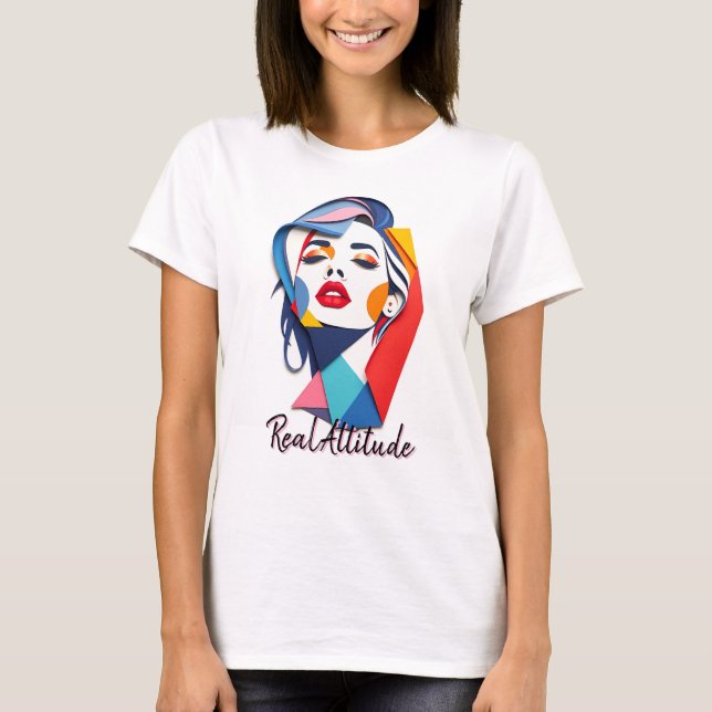 Camiseta Mulher Abstrato a negros com cores vibrantes (Frente)