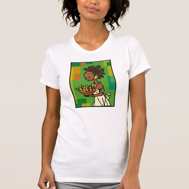 Camiseta Mulher africana com tigela de milho (Frente)