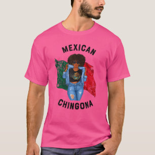 Camiseta Mulher africana Mexicana Chingona Afro Hair Dark S