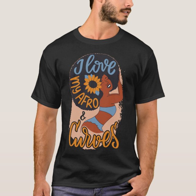 Camiseta Mulher Afro-Americana Ama Minhas Curvas Inspiração (Frente)