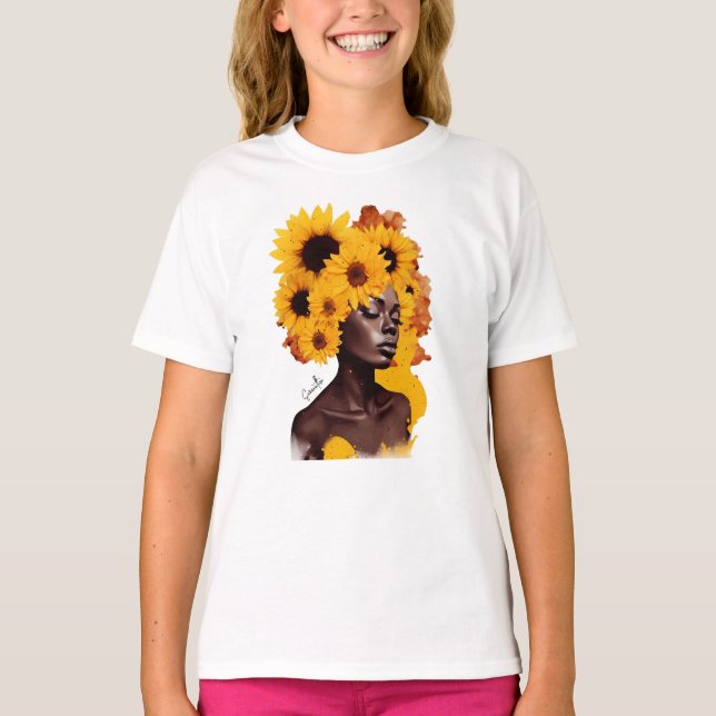 Camiseta Mulher afro-americana com afro afro girassol (Frente)