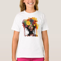 Mulher afro-americana com cabelo afro floral