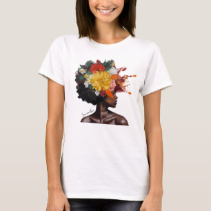 Camiseta Mulher Afro-Americana com Cabelo Afro Floral (2)