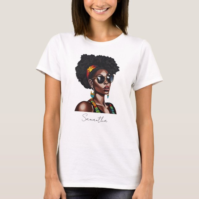 Camiseta Mulher afro-americana com óculos de sol chic (Frente)