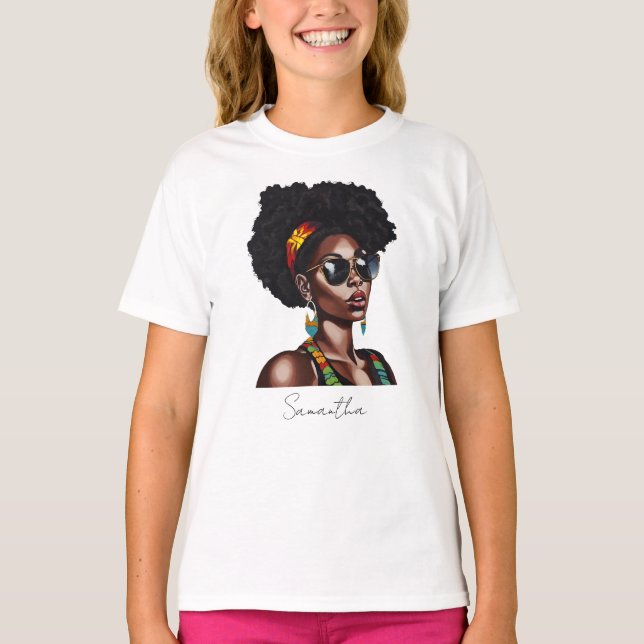 Camiseta Mulher afro-americana com óculos de sol chic (Frente)