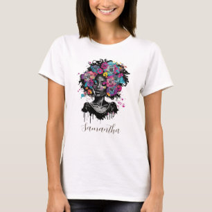 Camiseta Mulher Afro Clorosa Floral