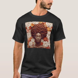 Camiseta Mulher Afro Floral Rainha Preta Puff Melanina Lara