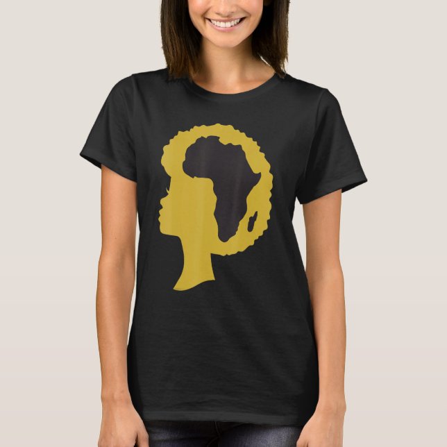 Camiseta Mulher Afro Hair África Mapa Orgulho Negro Melanin (Frente)