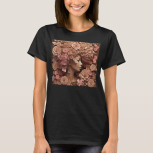 Camiseta Mulher Afro Negra Floral Puff Melanin Rosa Né