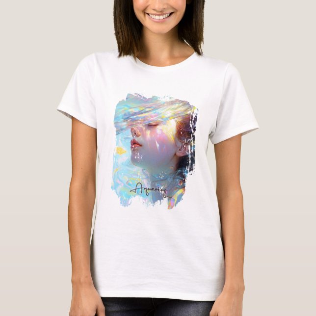 Camiseta Mulher Aquária Eetal na Arte Sonhadora de Aquário (Frente)