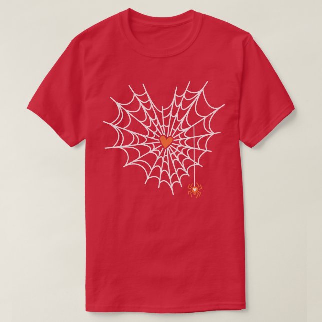 Camiseta Mulher: Aranha Cuta Web Cobweb Heart Halloween Ora (Frente do Design)