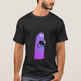 Camiseta Mulher Assustadora fantasma segurando gato preto f