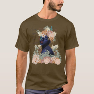 Camiseta Mulher azul com flores Viva a vida em cheio blo