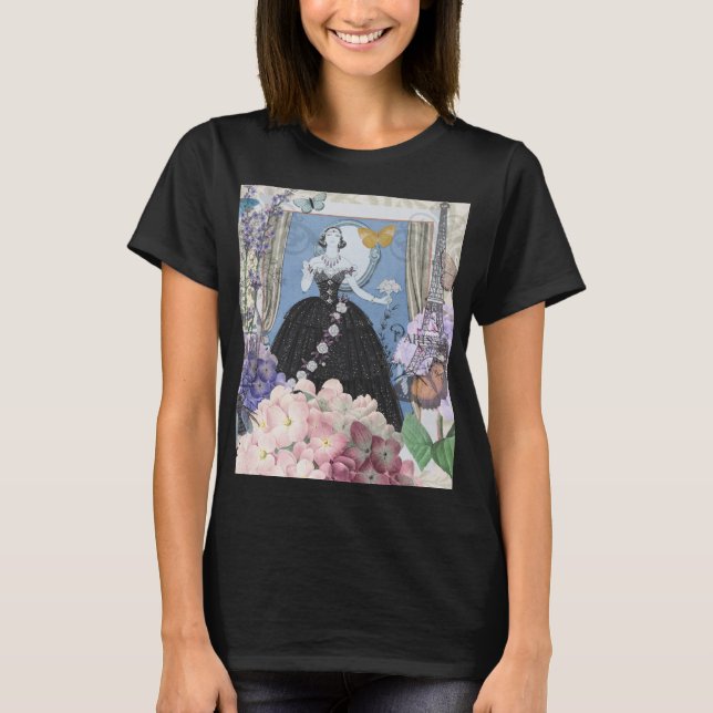 Camiseta Mulher Azul Elegante Vestido Floral Chique  (Frente)