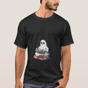 Camiseta Mulher: Bela Caricatura Fantasma Lendo Livros Arte